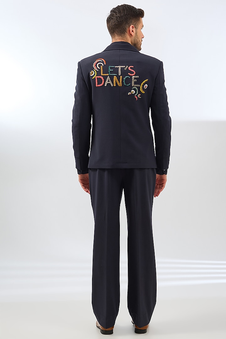 Blue Terry Rayon Blend Applique Embroidered & Digital Printed Jacket Set by Dhananjay at Pernia's Pop Up Shop