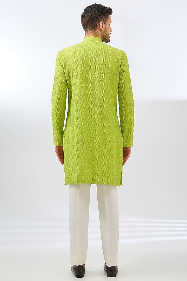 Lime Green Chanderi Embroidered Bundi Set by Dhananjay at Pernia's Pop Up Shop