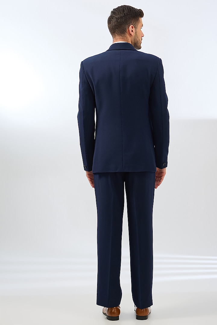 Navy Blue Terry Rayon Blend Crystal & Sequins Embroidered Tuxedo Set by Dhananjay at Pernia's Pop Up Shop