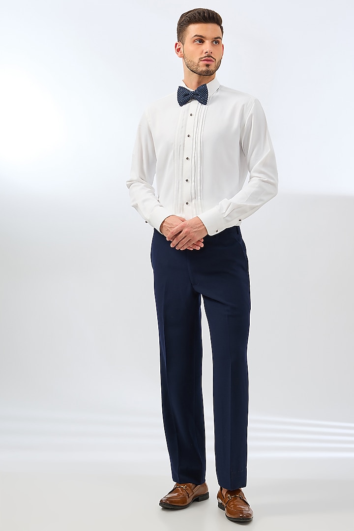 Navy Blue Terry Rayon Blend Crystal & Sequins Embroidered Tuxedo Set by Dhananjay at Pernia's Pop Up Shop