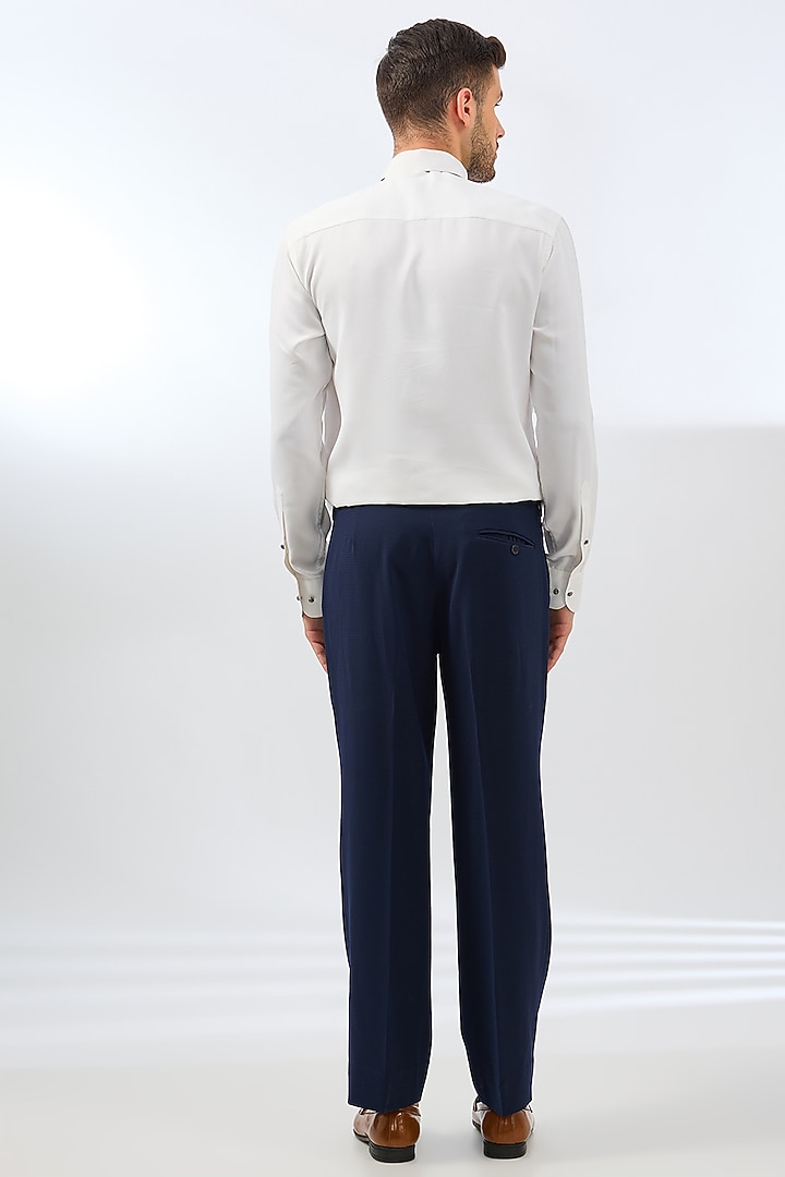 Navy Blue Terry Rayon Blend Crystal & Sequins Embroidered Tuxedo Set by Dhananjay at Pernia's Pop Up Shop
