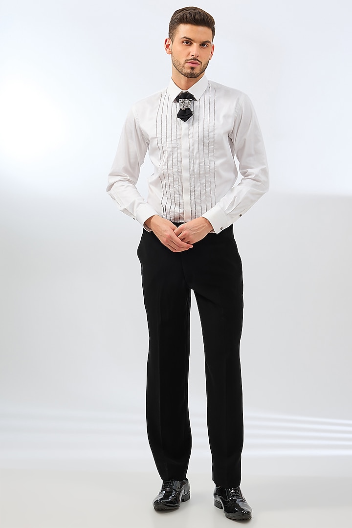 Silver Grey Velvet Beadwork Tuxedo Set by Dhananjay at Pernia's Pop Up Shop
