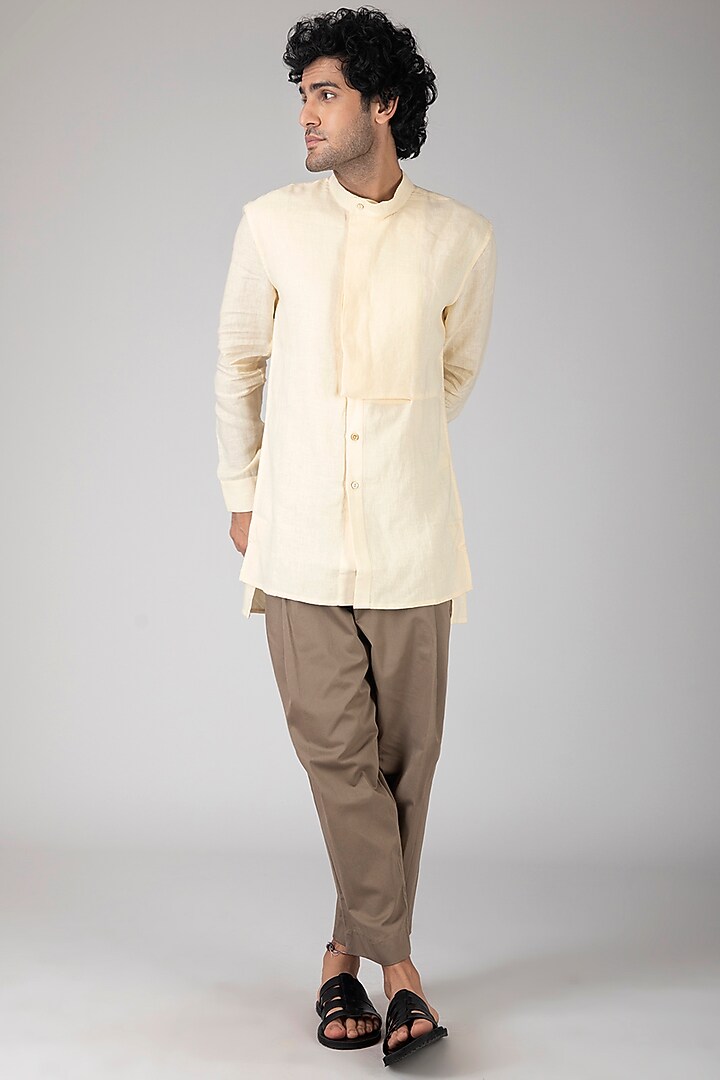 Off White Cowl Collared Party Wear Shirt by Dhatu Design Studio at Pernia's Pop Up Shop