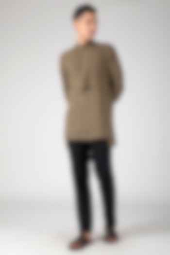 Olive Green Cowl Collar Party Wear Shirt by Dhatu Design Studio at Pernia's Pop Up Shop