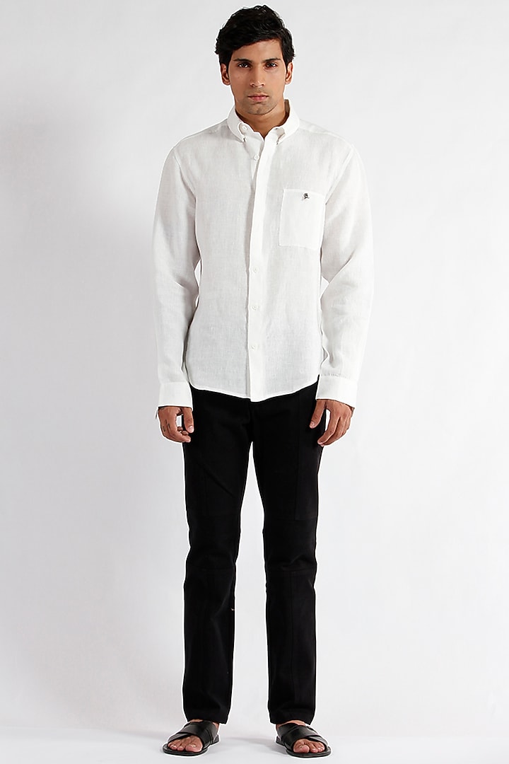 White Summer Shirt With Concealed Button Down by Dhatu Design Studio at Pernia's Pop Up Shop