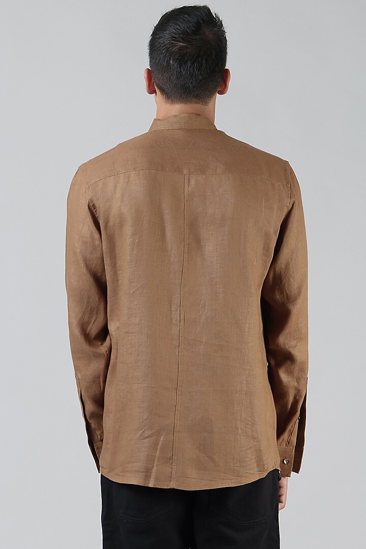 Bronze Pleated Party Wear Shirt With Anti-Flip Pocket by Dhatu Design Studio at Pernia's Pop Up Shop