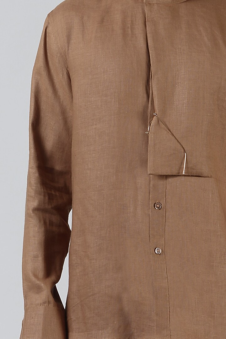 Bronze Pleated Party Wear Shirt With Anti-Flip Pocket by Dhatu Design Studio at Pernia's Pop Up Shop