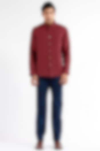 Maroon Pleated Summer Shirt With Shell Buttons by Dhatu Design Studio at Pernia's Pop Up Shop