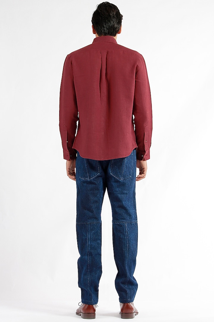 Maroon Pleated Summer Shirt With Shell Buttons by Dhatu Design Studio at Pernia's Pop Up Shop