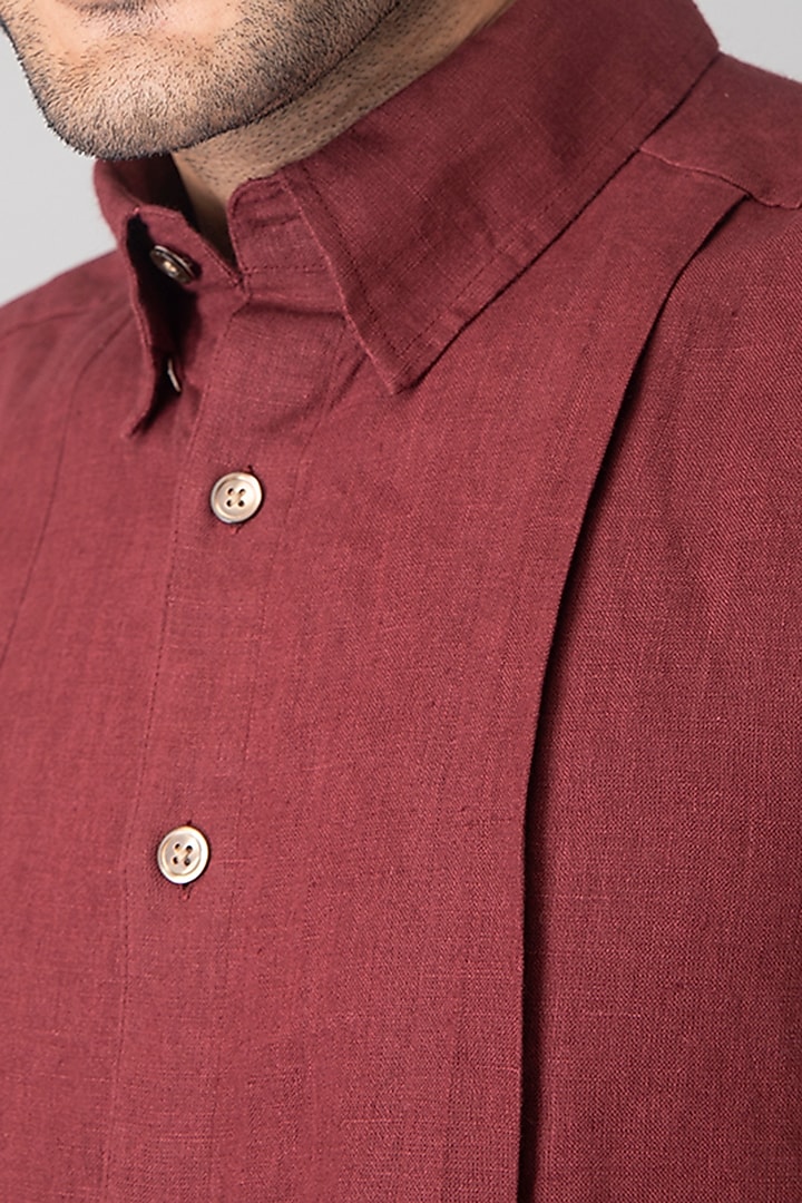 Maroon Pleated Summer Shirt With Shell Buttons by Dhatu Design Studio at Pernia's Pop Up Shop
