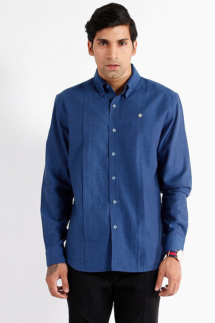 Blue Box Pleated Summer Shirt by Dhatu Design Studio at Pernia's Pop Up Shop