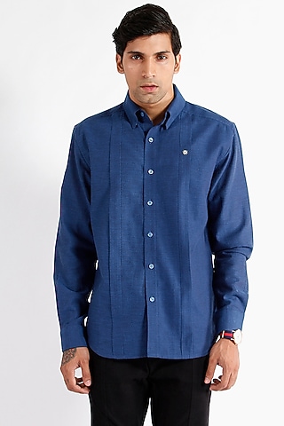 Blue Box Pleated Shirt by Dhatu Design Studio