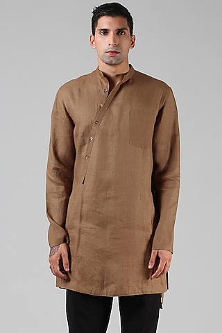 Bronze Asymmetric Kurta by Dhatu Design Studio