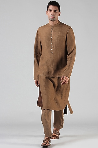 Bronze Pure Hemp Dress Kurta by Dhatu Design Studio