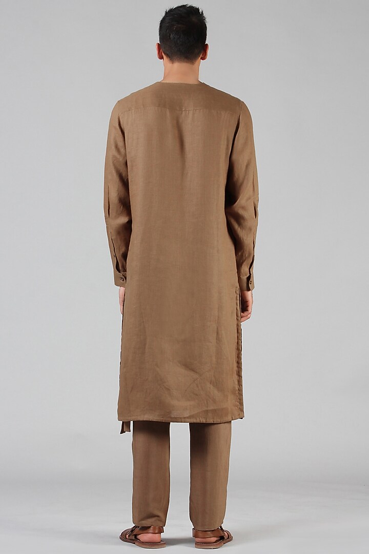 Bronze Pure Hemp Angrakha Kurta by Dhatu Design Studio at Pernia's Pop Up Shop