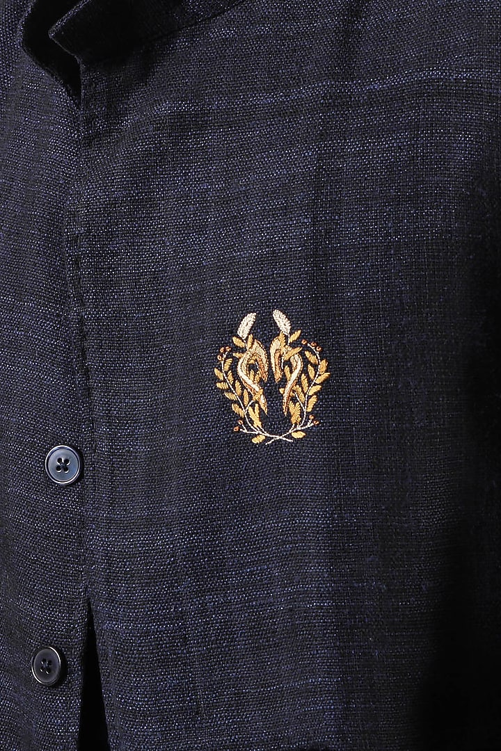Navy Blue Hand Embroidered Waistcoat by Dhatu Design Studio at Pernia's Pop Up Shop