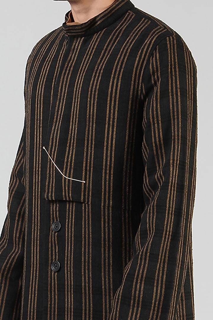 Camel Handloom Ahimsa Silk Long Jacket by Dhatu Design Studio at Pernia's Pop Up Shop