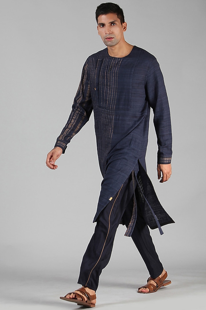 Navy Blue Cotton Silk Pajama Pants by Dhatu Design Studio