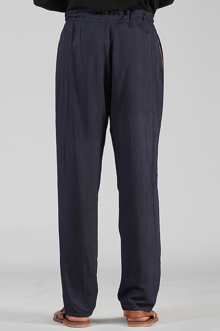 Navy Blue Cotton Silk Pajama Pants by Dhatu Design Studio at Pernia's Pop Up Shop
