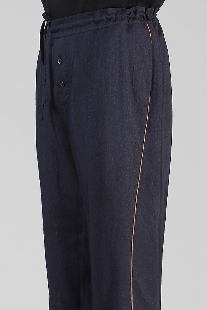 Navy Blue Cotton Silk Pajama Pants by Dhatu Design Studio at Pernia's Pop Up Shop