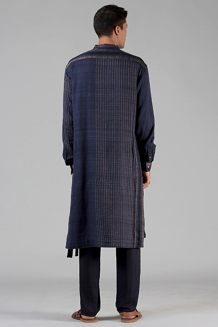 Navy Blue Striped Kurta by Dhatu Design Studio at Pernia's Pop Up Shop