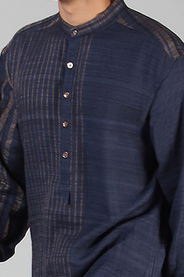 Navy Blue Striped Kurta by Dhatu Design Studio at Pernia's Pop Up Shop