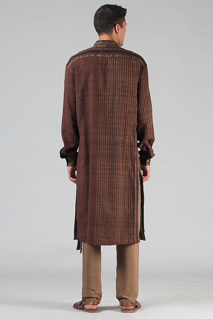 Chestnut Brown Striped Kurta by Dhatu Design Studio at Pernia's Pop Up Shop