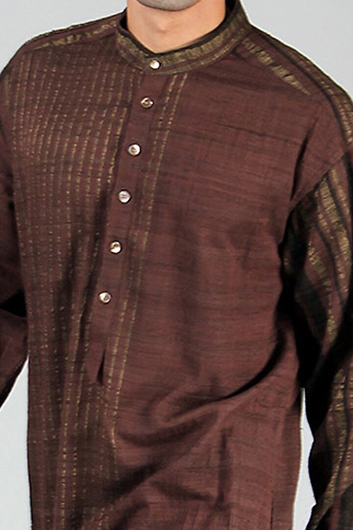 Chestnut Brown Striped Kurta by Dhatu Design Studio at Pernia's Pop Up Shop