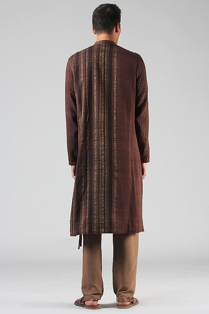 Chestnut Brown Striped Long Kurta by Dhatu Design Studio at Pernia's Pop Up Shop