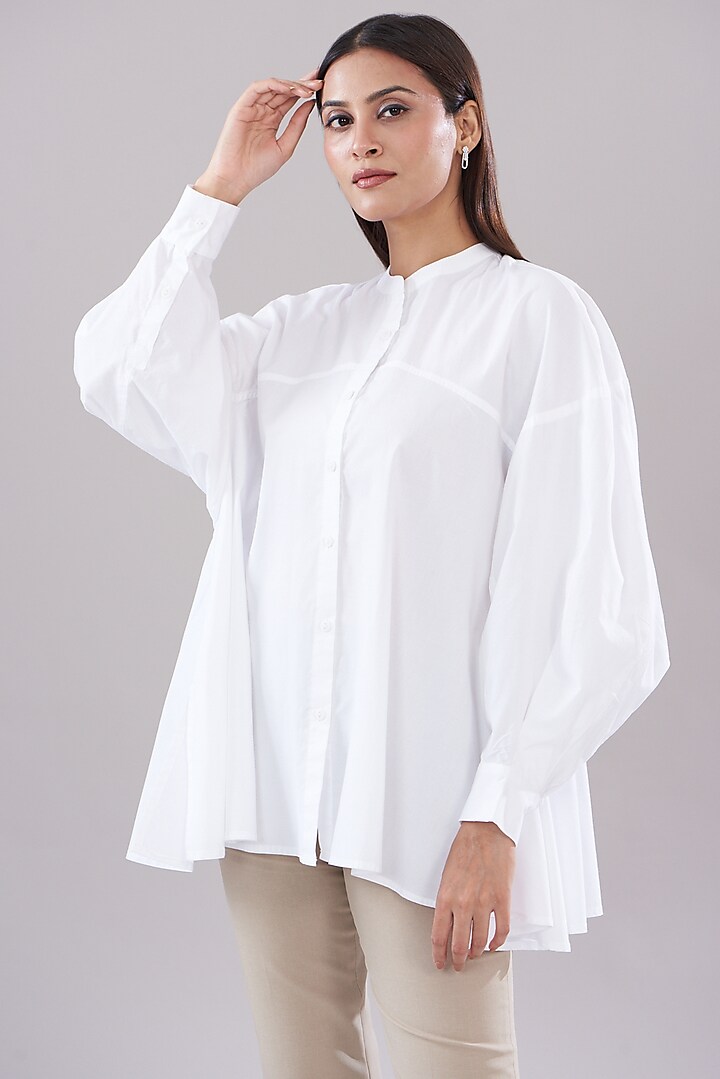 White Cotton Flared Shirt by DHI at Pernia's Pop Up Shop