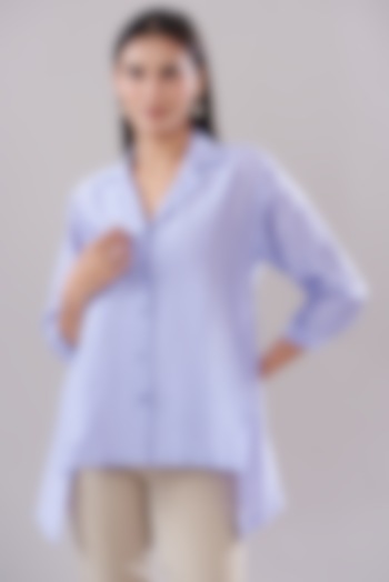 Lilac Chanderi Embroidered Asymmetrical Shirt by DHI at Pernia's Pop Up Shop