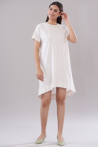 Ivory Cotton Embroidered Dress by DHI