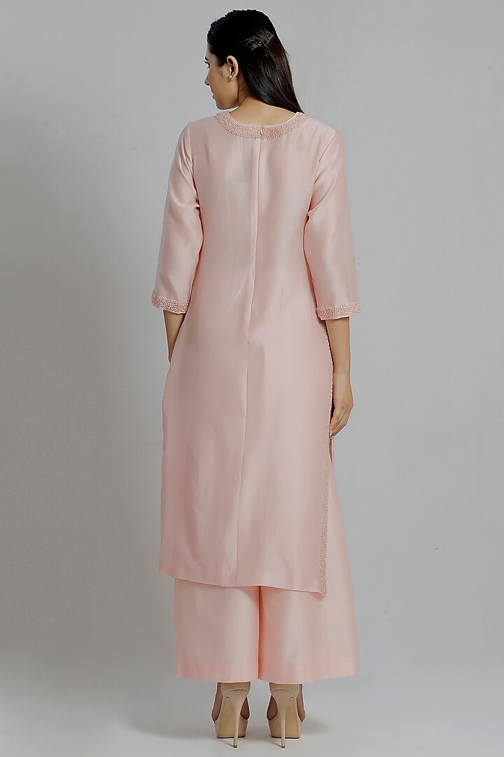 Peach Chanderi Silk Flared Pants by DHI at Pernia's Pop Up Shop