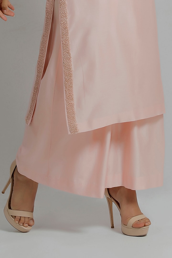Peach Chanderi Silk Flared Pants by DHI at Pernia's Pop Up Shop