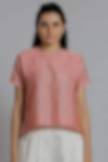 Blush Pink Thread Embroidered T-Shirt by DHI