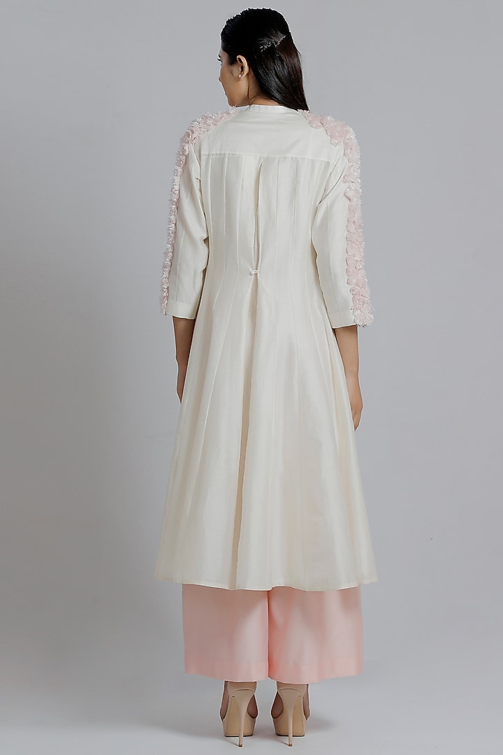 Blush Pink Chanderi Silk Flared Pants by DHI at Pernia's Pop Up Shop