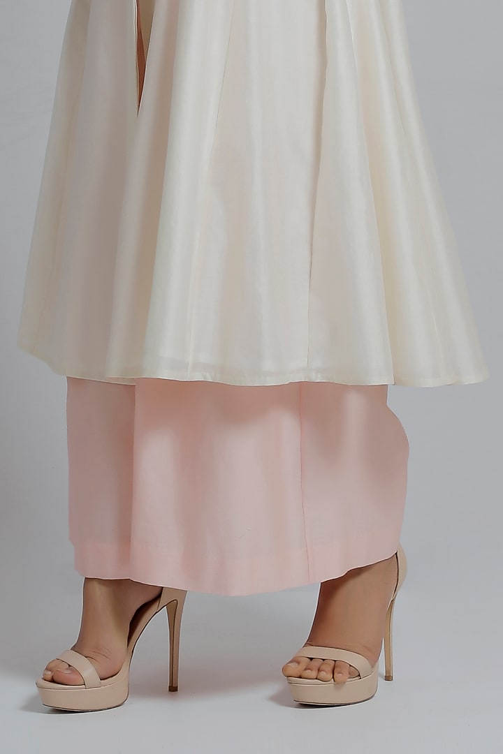 Blush Pink Chanderi Silk Flared Pants by DHI at Pernia's Pop Up Shop