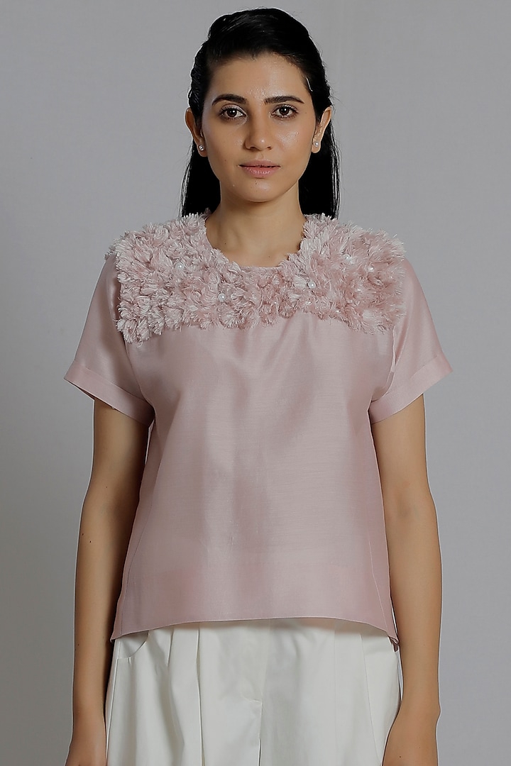 Blush Pink Embroidered T-Shirt by DHI