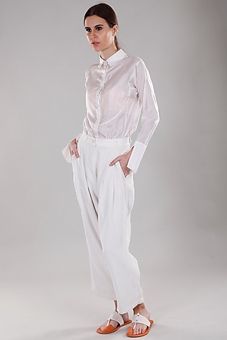 Ivory Pleated Salwar Pants by DHI