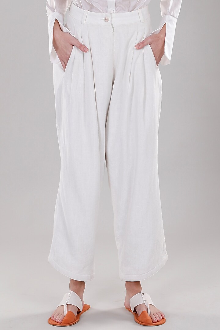 Ivory Pleated Salwar Pants by DHI at Pernia's Pop Up Shop
