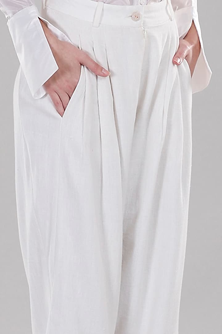 Ivory Pleated Salwar Pants by DHI at Pernia's Pop Up Shop