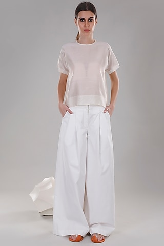 Ivory Chanderi Silk T-Shirt by DHI