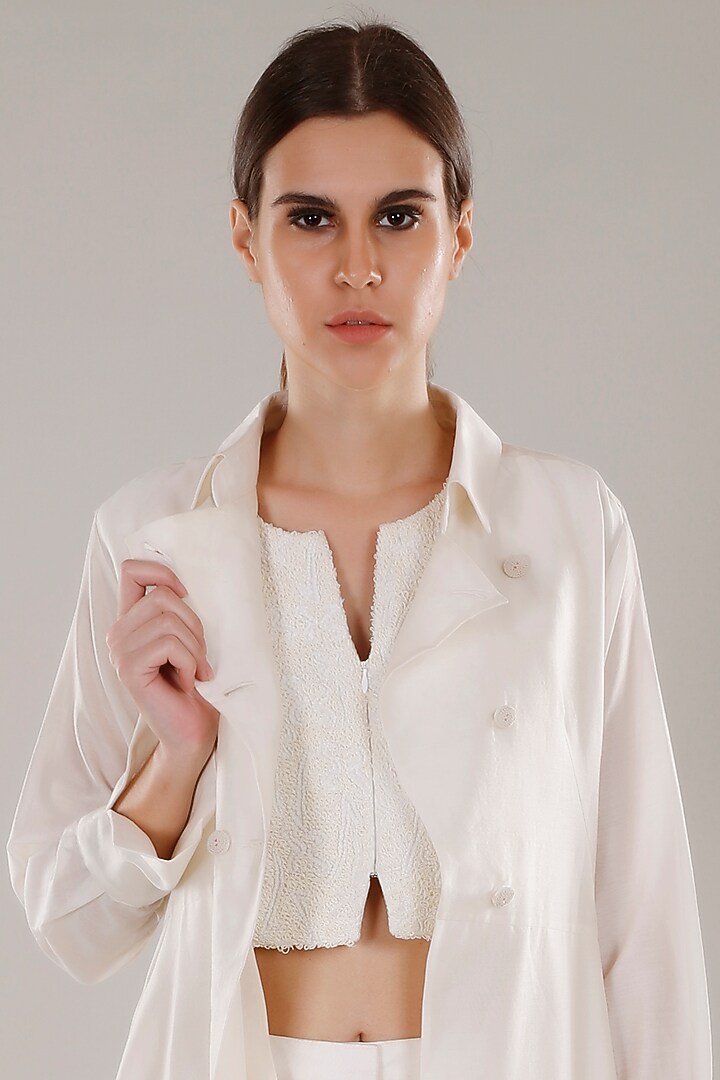 Ivory Thread Embroidered Crop Top Design by DHI at Pernia's Pop Up Shop ...