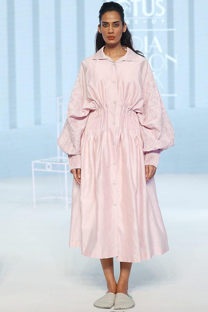 Pink Chanderi Silk Vacation Dress by DHI at Pernia's Pop Up Shop