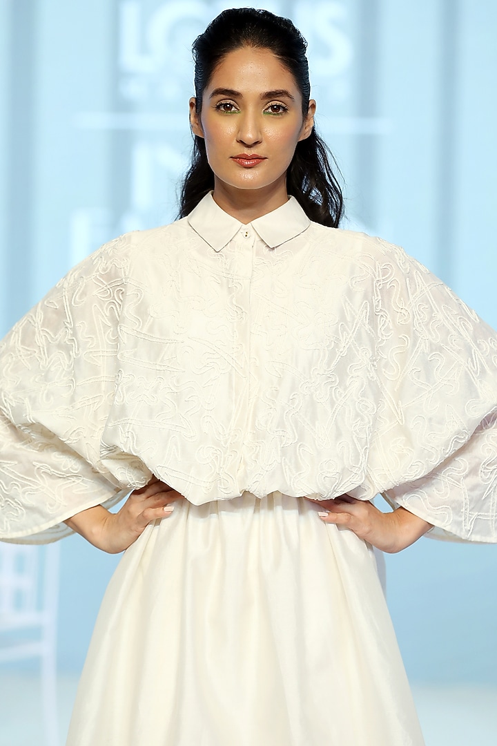 Off-White Chanderi Silk Vacation Dress by DHI at Pernia's Pop Up Shop