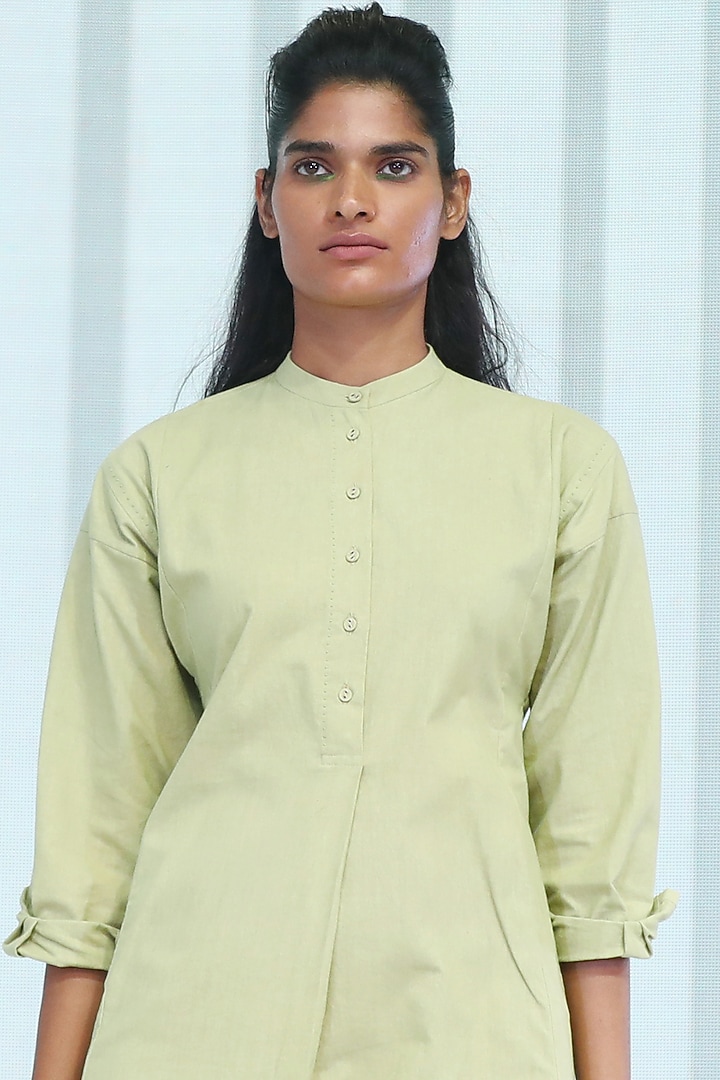 Spirulina Green Khadi Tunic by DHI at Pernia's Pop Up Shop