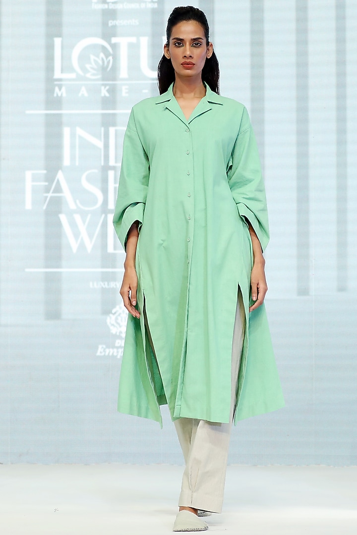 Green Khadi Shirt Tunic by DHI