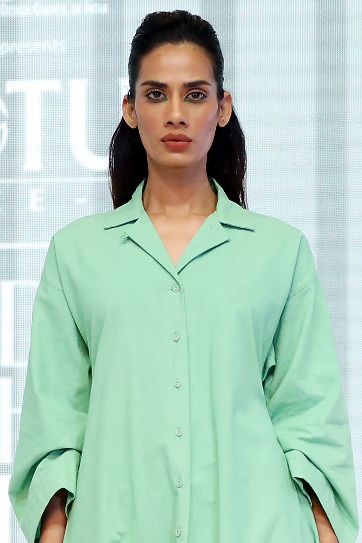 Green Khadi Shirt Tunic by DHI at Pernia's Pop Up Shop