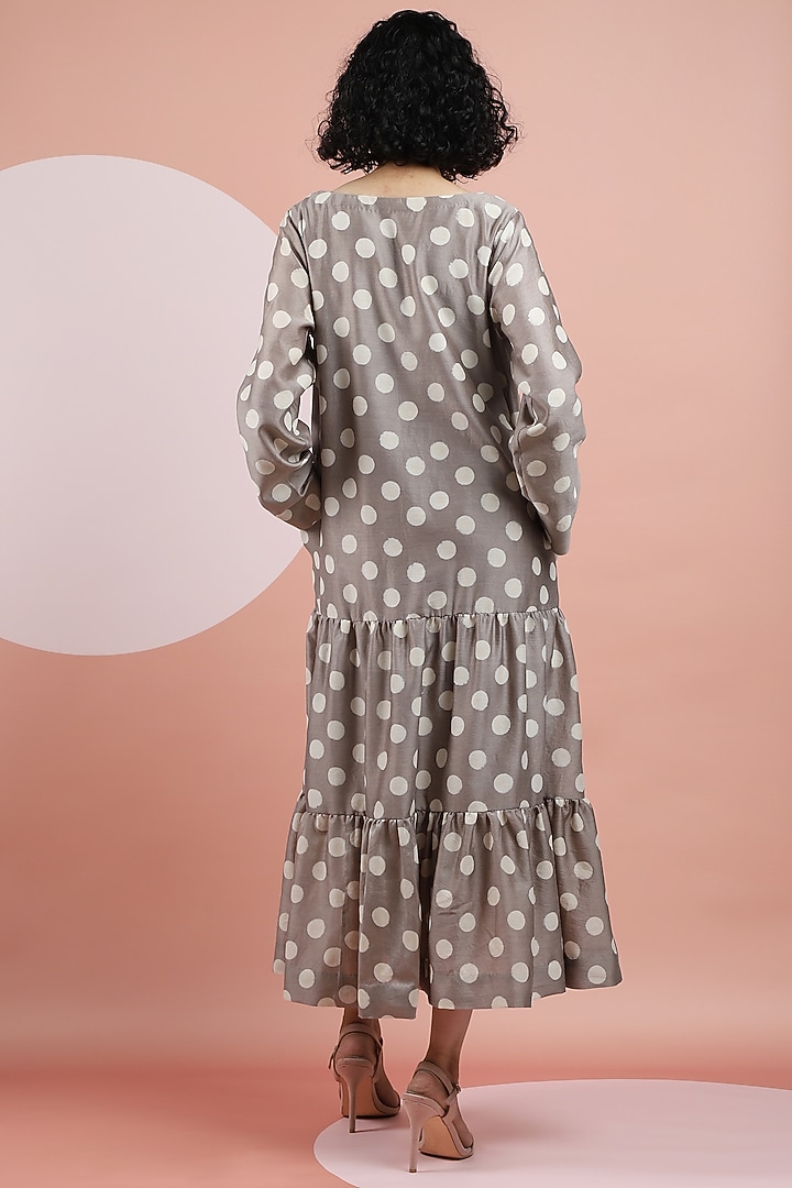 Taupe Hand Printed Tiered Vacation Dress by DHI at Pernia's Pop Up Shop