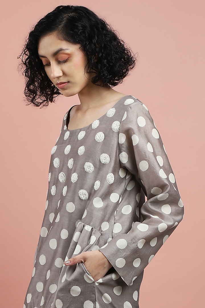 Taupe Hand Printed Tiered Vacation Dress by DHI at Pernia's Pop Up Shop